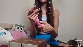 Brunette solo babe toys her small tits pussy for double anal creampie