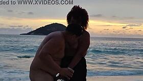 Hotwife moans loud getting fucked by muscular stud's monster cock creampie on beach ripping clothes off.