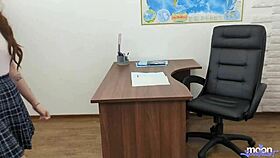 Cheeky nympho, fucking pussy on principal's desk risky?