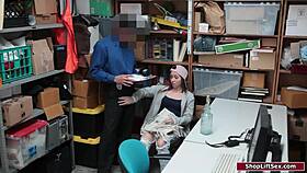 caught brunette shoplifter banged deepthroats big cock domination