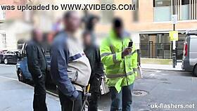 british milf flashes pussy to stunned construction workers