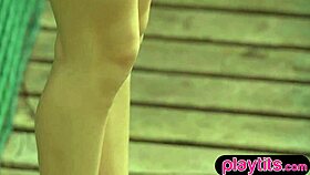 SLENDER RUSSIAN REDHEAD FLAUNTS PERKY TITS OUTDOORS UNDRESSING!