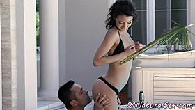 Elegant Small Titted Euro Babe in Bikini Rides Cock Outdoors Glamourously.