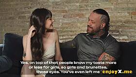 inked brunette cutie rides cowgirl gets wet pussy devoured and creampied full hd