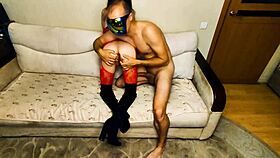 hot lady SLIPS on red lingerie for steamy missionary fun