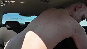 Petite redhead's first public anal ride in taxi gets rough and gaping