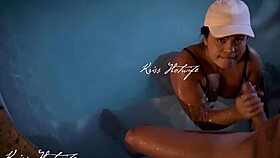 he tricked her wet pussy with full bareback pool thrust