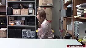 Busty redhead teen shoplifter bent over doggystyle anal fucked by officer office