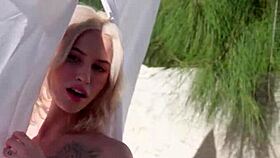 Tiny Blonde Strips Garden Posing Petite Pussy Tease