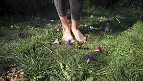 barefoot toes tease and crush flowers in dirty ranch grass play 🦶🌿 