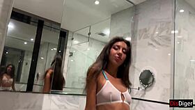 Hot sexy bitch endures rough tight anal fucking in steamy shower