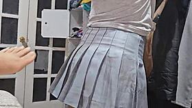 Hot skirt upskirt close-up leads to big ass masturbation rub!