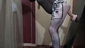 that sissy faggot rides 16-inch dildo super deep in ass