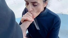 suckin his huge cock at -10 degrees then swallowin hot cum mouthful on tongue