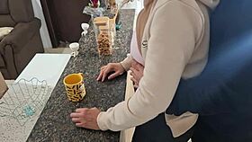 Mature slave bent over kitchen for daddy doggystyle pussy licking cum