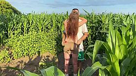 roughly pounding this cute multiorgasmic babe hard in public cornfield
