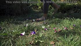 barefoot toes tease and crush flowers in dirty ranch grass play 🦶🌿 