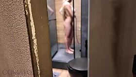 She catches him spying on her steamy shower curves