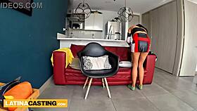 Chubby latina wannabe snared in fake casting trap for rough monster cock fuck