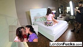 London Keyes seductively spreads legs as she fucks friend's tight pussy with big tits bouncing