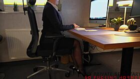 hey secretary why cut your pantyhose crotch to finger pussy at the desk?