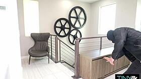 Superhero redhead slut traps burglar with tight pussy riding creampie