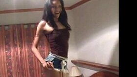 thai ladyboy dances teasing big tits from jean skirt 😏