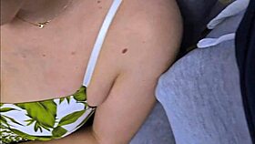 Horny stranger gropes big tits girl on public bus as she grabs his hard cock!