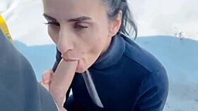 suckin his huge cock at -10 degrees then swallowin hot cum mouthful on tongue