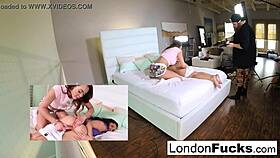 London Keyes seductively spreads legs as she fucks friend's tight pussy with big tits bouncing