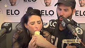 rainha drops sloppy blowjob on podcast host mid-show