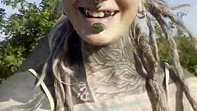 Happy Hippie Country Girl Chats With Cows