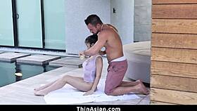 Can Petite Asian Handle Big Guy's Monster Pool Noodle Down Her Throat?