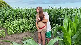 roughly pounding this cute multiorgasmic babe hard in public cornfield