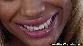 Tugging Stockinged Ebony Shemales On Sofa