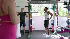 Cory Chase sneaks black monster cock pounding her big tits and ass bent over in gym
