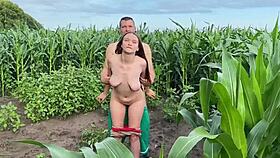 roughly pounding this cute multiorgasmic babe hard in public cornfield