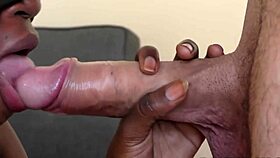 Ebony beauty gulps interracial cum straight down her throat after blowjob