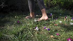 barefoot toes tease and crush flowers in dirty ranch grass play 🦶🌿 