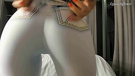 hot pornstar emanuelly raquel teases in tight jeans twerking cameltoe before perfect blowjob