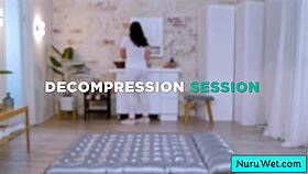 Sexy Brunette Masseuse Sophia Burns Delivers Wet Nuru Titjob Massage