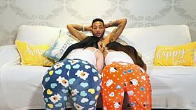 Pajama Party Turns Wild With Two Big Ass Latinas Riding Monster BBC