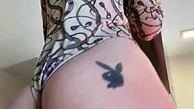 sophie van loo in grey leggings string body high heels ignites kitchen counter glamour sex