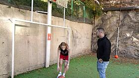 spot cute blonde student basketball babe fuck her juicy shaved pussy outdoor street doggystyle public pov