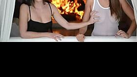 sophie van loo in grey leggings string body high heels ignites kitchen counter glamour sex