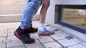 spot cute blonde student basketball babe fuck her juicy shaved pussy outdoor street doggystyle public pov