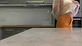 Hot Blonde Legs Tease Miniskirt Ass In Kitchen Heels