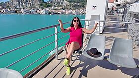 busty brunette milf flashes big tits and pussy publicly reliving beach vacation thrills