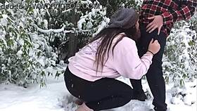 Real Amateur Couple Fucks Hard Bent Over in Snowy Outdoors