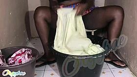 Shaved Housewife Laundry Turns into Wet Pussy Exposure